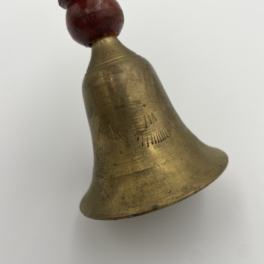 Vintage Hand Bell Schoolhouse Brass Wood 6" Etched‎ Teacher Bell Cottagecore - Picture 2 of 11